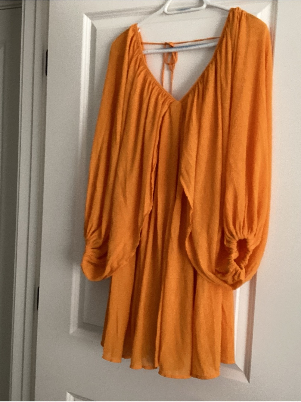 Peach Love California Orange Peasant Tunic with Balloon Sleeves - Size L